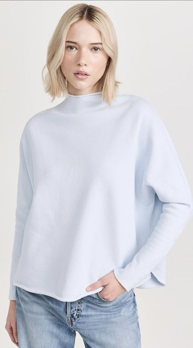 Frank & Eileen Effie Funnel Neck Capelet Long Sleeve Small Blue